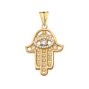 Chic Hamsa Evil Eye Pendant Necklace in Yellow Gold