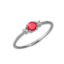 Dainty Elegant Ruby and Diamond Rope Ring in White Gold