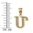 Solid Yellow Gold Armenian Alphabet Diamond Initial "M" Pendant Necklace
