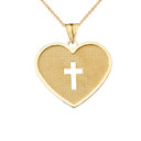 Hammered Heart with Open Cross Pendant Necklace in Yellow Gold