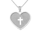 Hammered Heart with Open Cross Pendant Necklace in White Gold