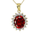 Princess Diana Inspired Halo Personalized Birthstone Pendant Necklace in Yellow Gold