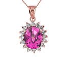 Princess Diana Inspired Halo Personalized Birthstone  Pendant Necklace in Rose Gold