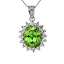 Diana Inspired Halo Personalized Birthstone Pendant Necklace in White Gold