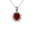 Diana Inspired Halo Personalized Semi Precious Birthstone & Diamond Pendant Necklace in White Gold