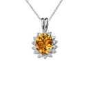 Diana Inspired Halo Personalized Semi Precious Birthstone & Diamond Pendant Necklace in White Gold