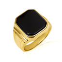 Gold Modern Black Onyx Emerald Cut Men's Ring