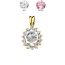 Princess Diana Inspired Halo Personalized CZ  Birthstone Pendant Necklace in Yellow Gold