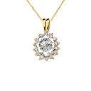 Princess Diana Inspired Halo Personalized CZ  Birthstone & Diamond Pendant Necklace in Yellow Gold