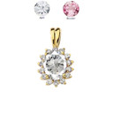 Princess Diana Inspired Halo Personalized CZ  Birthstone & Diamond Pendant Necklace in Yellow Gold