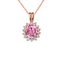 Princess Diana Inspired Halo Personalized CZ  Birthstone & Diamond Pendant Necklace in Rose Gold