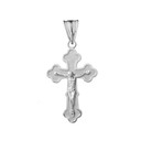 Greek Orthodox Crucifix Cross Pendant Necklace in White Gold