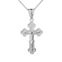 Greek Orthodox Crucifix Cross Pendant Necklace in White Gold