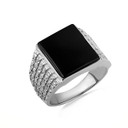 White Gold Men's Statement Black Onyx Square Ring