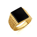 Gold Men's Statement Black Onyx Square Ring