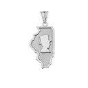 Illinois The Land of Lincoln State Map Silhouette in Sterling Silver