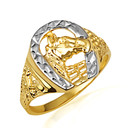 Two Tone Gold Men's Lucky Horseshoe Ring