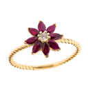 Genuine Ruby and Diamond Daisy Promise Rope Ring in Gold