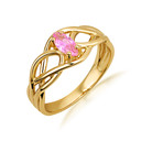 Gold Irish Celtic Knot Marquise Cut Custom Birthstone Ring (Available in Yellow/Rose/White Gold)