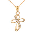 Dainty Modern Cross Cubic Zirconia Pendant Necklace in Yellow Gold