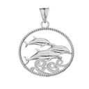 Roped Dolphin Trio Pendant Necklace in Sterling Silver