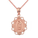 Solid Rose Gold Our Lady of Guadalupe Pendant Necklace