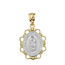 Solid Two Tone Yellow Gold Our Lady of Guadalupe Pendant Necklace