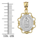 Solid Two Tone Yellow Gold Our Lady of Guadalupe Pendant Necklace