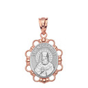Solid Two Tone Rose Gold  Saint Nectarios Pendant Necklace