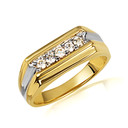 Gold Two-Tone Classic Mens Cubic Zirconia Ring