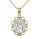 Solid Two Tone Yellow Gold Saint Patrick Pendant Necklace