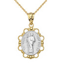 Solid Two Tone Yellow Gold Saint Jude Pendant Necklace