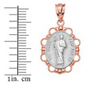 Solid Two Tone Rose Gold Saint Jude Pendant Necklace