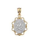 Solid Two Tone Yellow Gold Saint George Pendant Necklace