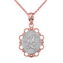 Solid Two Tone Rose Gold Saint George Pendant Necklace