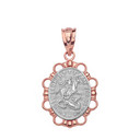 Solid Two Tone Rose Gold Saint George Pendant Necklace