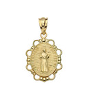 Saint Francis Pendant Necklace in Solid Gold (Yellow/Rose/White)
