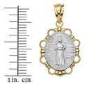 Solid Two Tone Yellow Gold Saint Francis Pendant Necklace