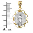 Solid Two Tone Yellow Gold Saint Lazarus Pendant Necklace