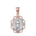 Solid Two Tone Rose Gold Saint Lazarus Pendant Necklace