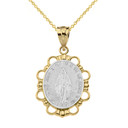 Solid Two Tone Yellow Gold Saint Mary Pendant Necklace