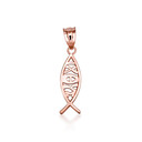 Solid Gold ichthus (ichthys) Greek Jesus Fish Pendant Necklace(Available In Yellow/Rose/White Gold)
