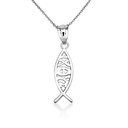 Sterling Silver ichthus (ichthys) Greek Jesus Fish Pendant Necklace