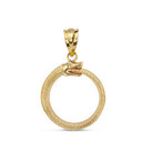 Solid Yellow Gold  Egyptian Alchemy Ouroboros Snake Circle Pendant Necklace