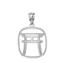 Solid White Gold Torii Gate Japanese Symbol Shinto Shrine Pendant Necklace