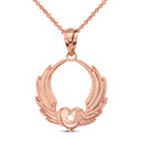 Winged Heart with Star & Crescent Islam Sufi Order Pendant Necklace in Solid Gold (Yellow/Rose/White)