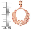 Solid Rose Gold Winged Heart with Star & Crescent Islam Sufi Order Pendant Necklace