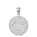 Sterling Silver Triskele Triple Spiral Celtic Disc Pendant Necklace