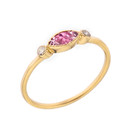 Dainty Genuine Stone and White Topaz Ring in Gold (Available in Yellow/Rose/White Gold)