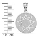 White Gold Nine Point Bahai­ Star Faith Medallion Pendant with measurements